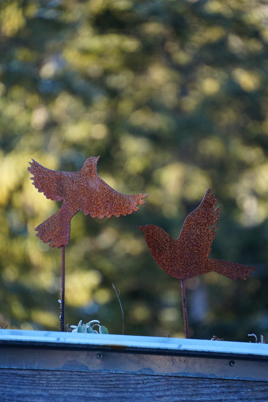 Vogel rostig mit Stab